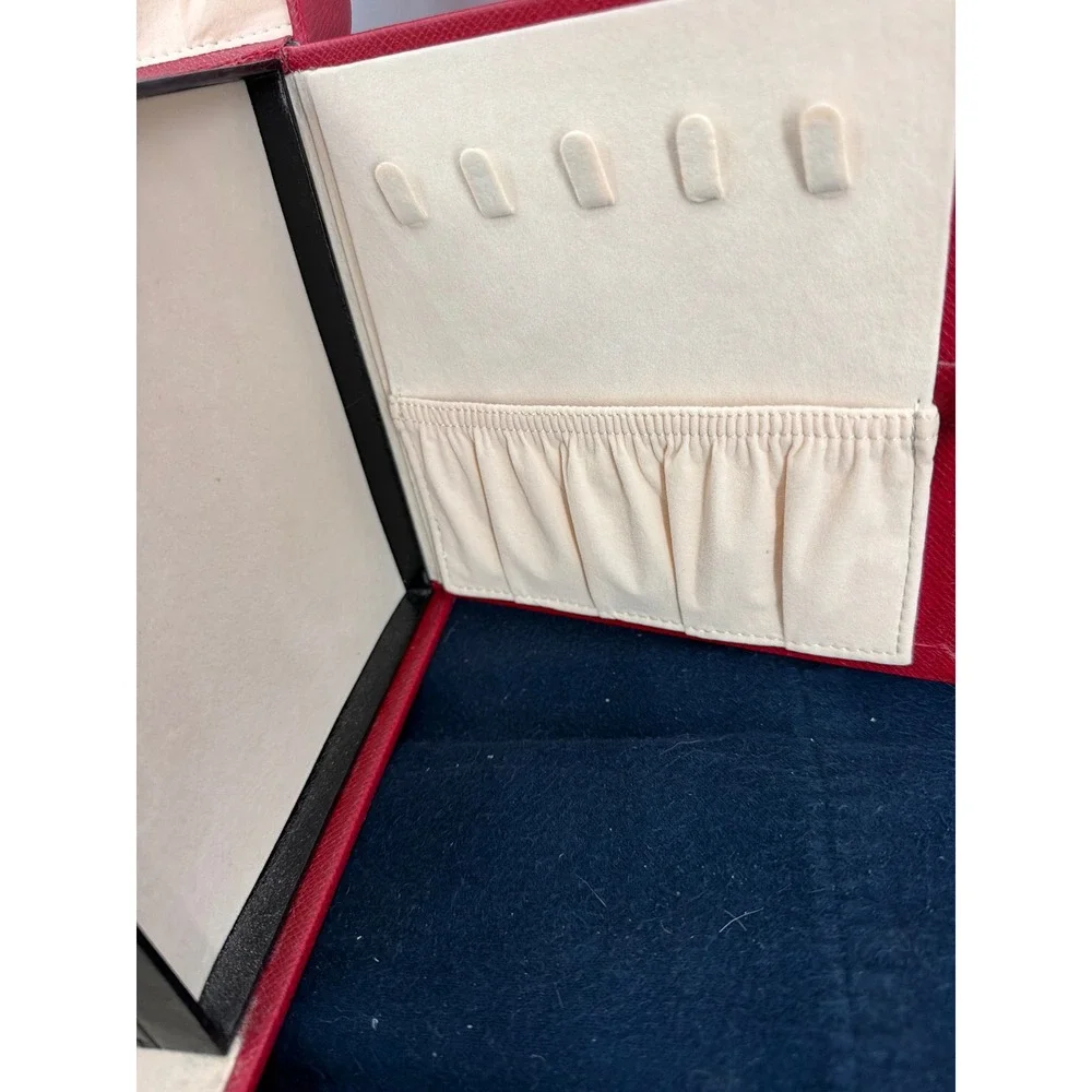 Vtg Large Red Leather Jewelry Box Organizer Multi Drawer Storage Chest Mirror
